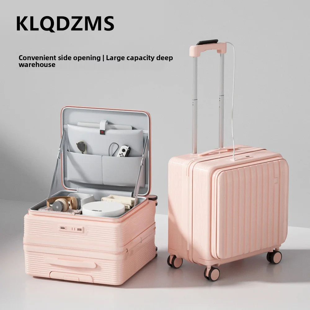 KLQDZMS 18" Luggage Travel Bag High Quality 20 Inch Boarding Box Men's Small Trolley Case Women's Front Opening Laptop Suitcase