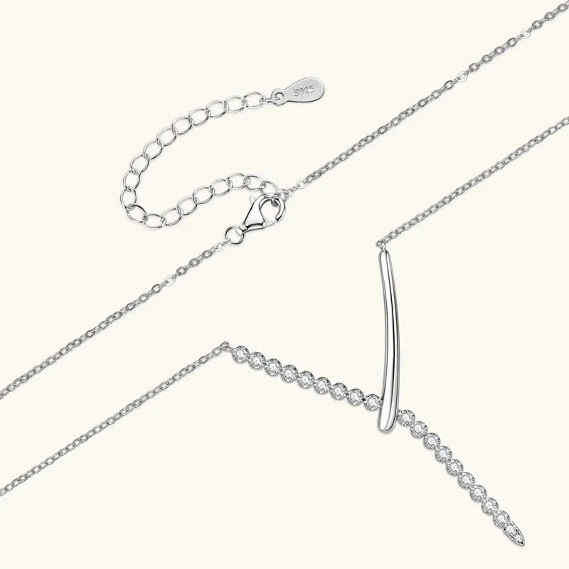 RAPRGOLD Full Round Moissanite Y-shaped Pendant Necklace for Women S925 Sterling Silver Chain Fine Jewelry Gift with Certificate