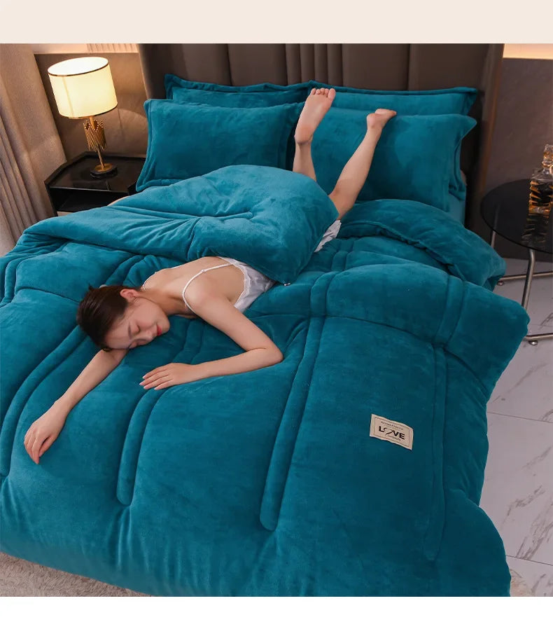 Thicken Lamb Double-faced Velvet Quilt Wool Super Warm Winter Comforter Students Dormitory Luxury Blanket Soft Quilt Duvets