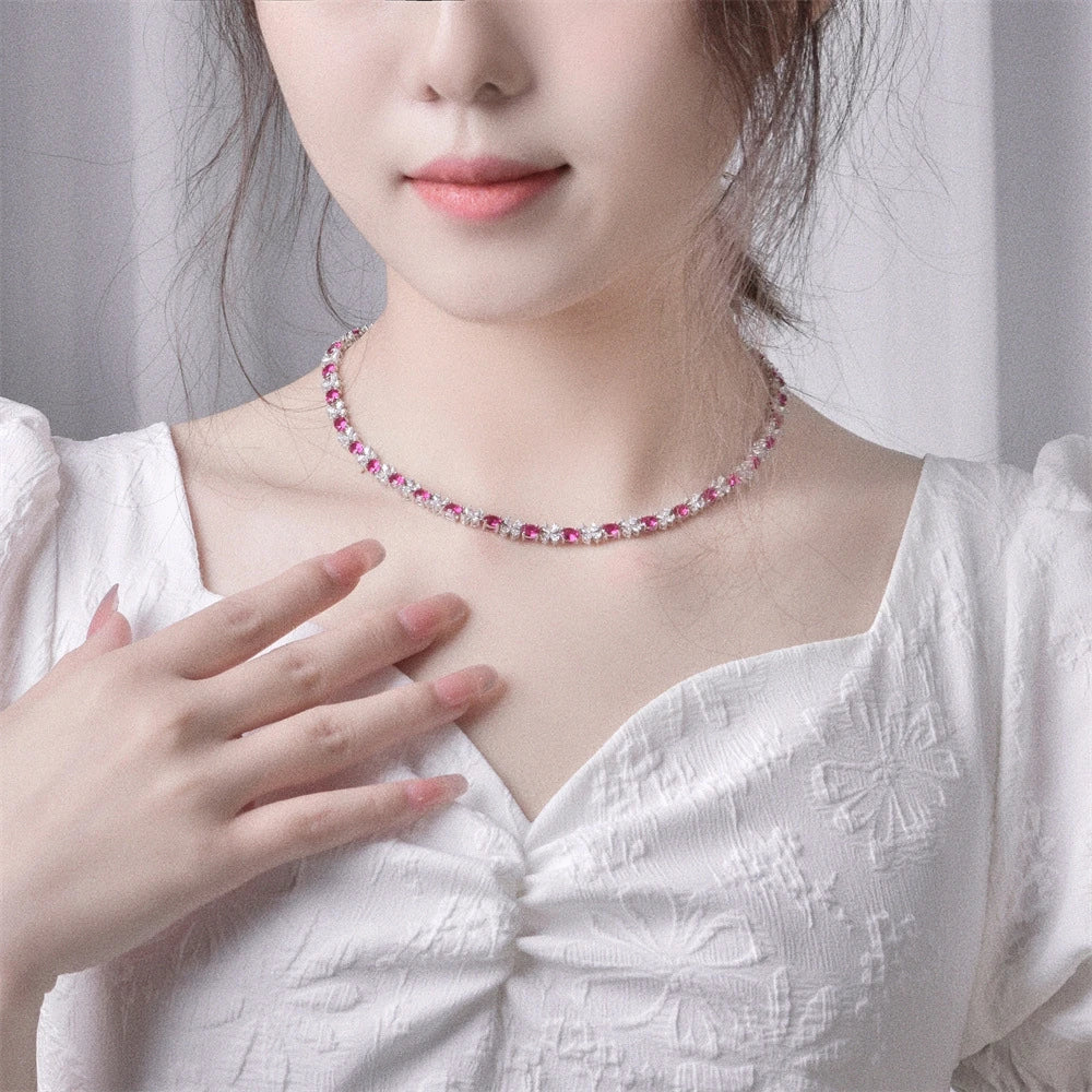 Wong Rain 925 Sterling Silver 4*5MM Sapphire Ruby High Carbon Diamond Gemstone Sparkling Necklace Fine Jewelry Anniversary Gifts