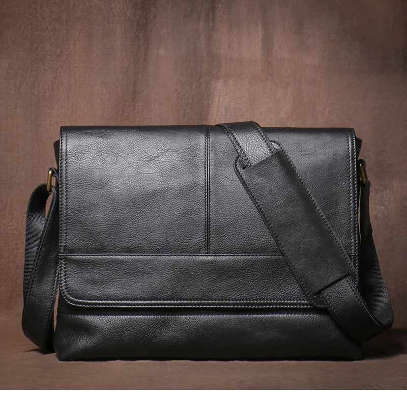 Luxury Design Genuine Leather Shoulder Bag Men's Business Briefcase Natural Cowhide Retro Crossbody Daily Commuter Messenger Bag