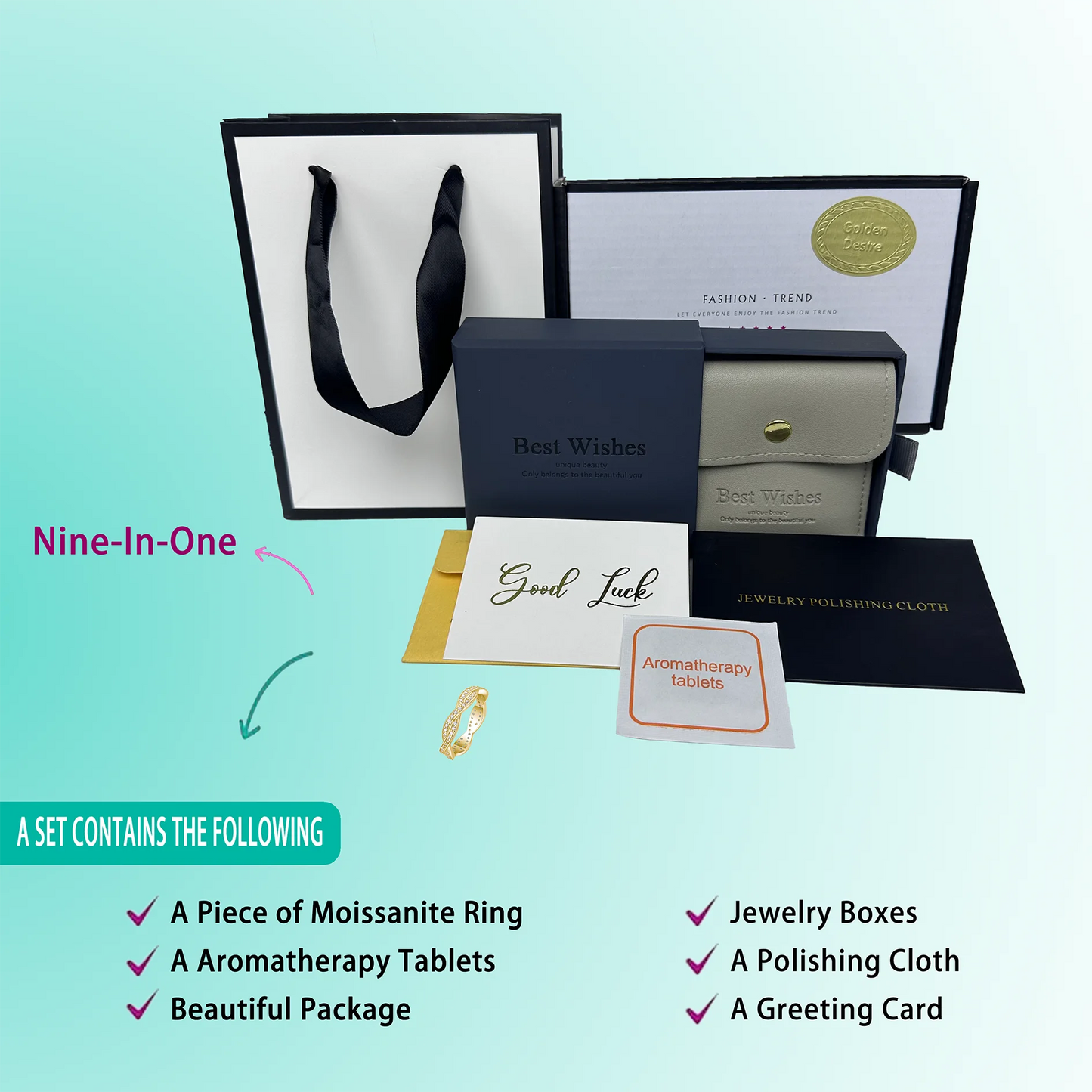 1.2mm D Color Moissanite Wavy Eternity Ring for Women, S925 Sterling Silver Gold-Plated, Hypoallergenic Design