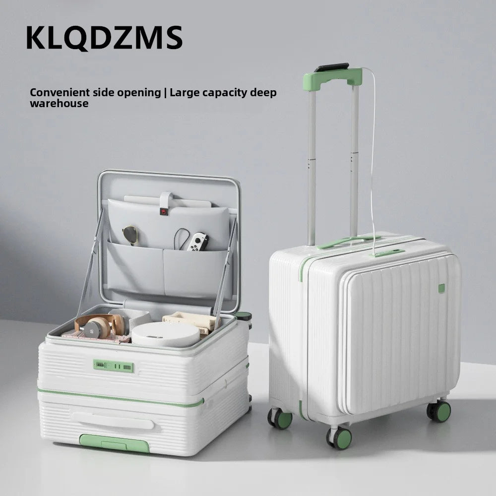 KLQDZMS 18" Luggage Travel Bag High Quality 20 Inch Boarding Box Men's Small Trolley Case Women's Front Opening Laptop Suitcase