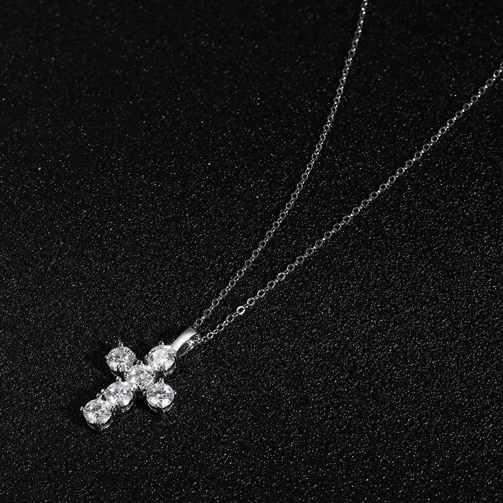 KNOBSPIN 3ct D VVS1 Moissanite Cross Pendant Necklaces for Women Man Sparking Diamond with GRA 100% 925 Sterling Silver Necklace