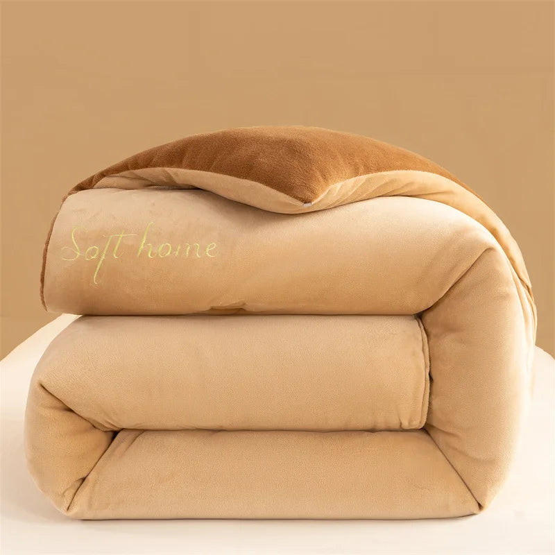 Thicken Lamb Double-faced Velvet Quilt Wool Super Warm Winter Comforter Students Dormitory Luxury Blanket Soft Quilt Duvets