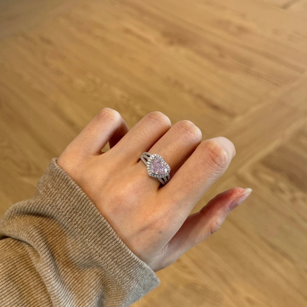 Wong Rain 925 Sterling Silver Heart Cut 8*10MM Lab Sapphire High Carbon Diamond Gems Pendant/Necklace/Earrings/Rings Jewelry Set