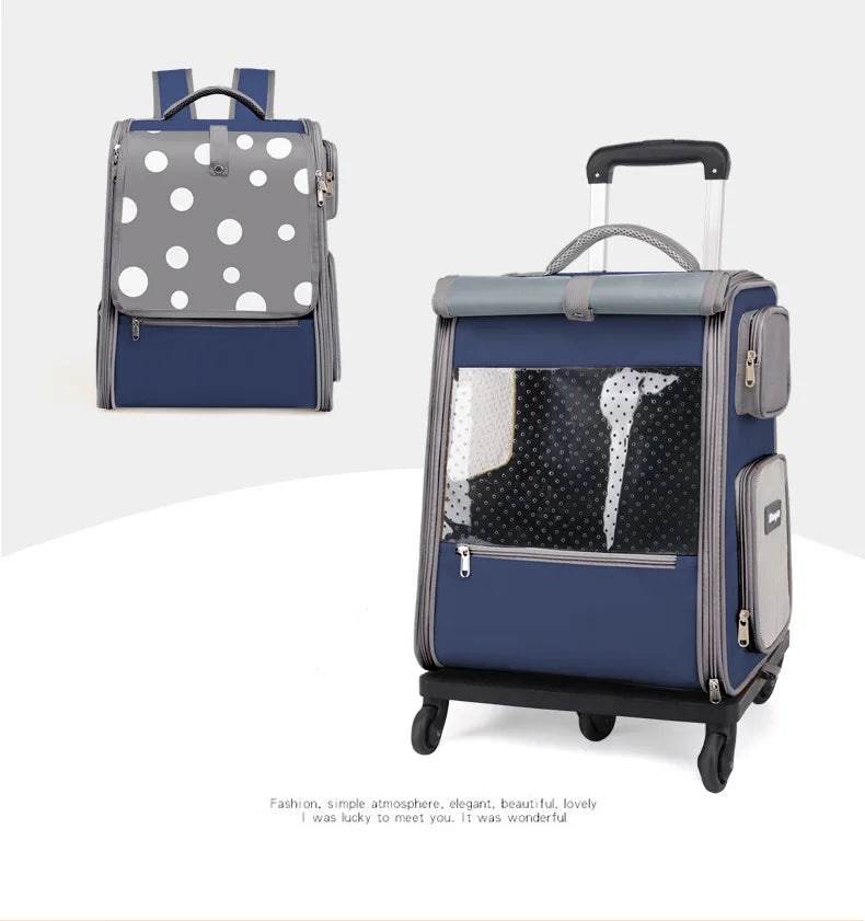 Multifunctional pull rod pet bag portable cat suitcase cat bag outing large capacity double shoulder breathable pet backpack