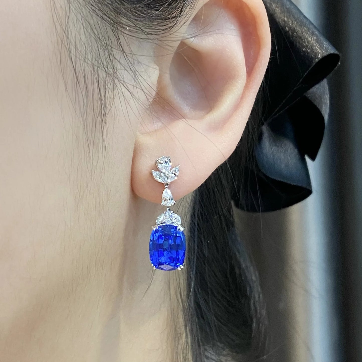 WUIHA Vintage 925 Sterling Silver 8 * 10 MM 4 CT Cushion Cut Lab Sapphire High Carbon Diamonds Drop Dangle Earrings Fine Jewelry