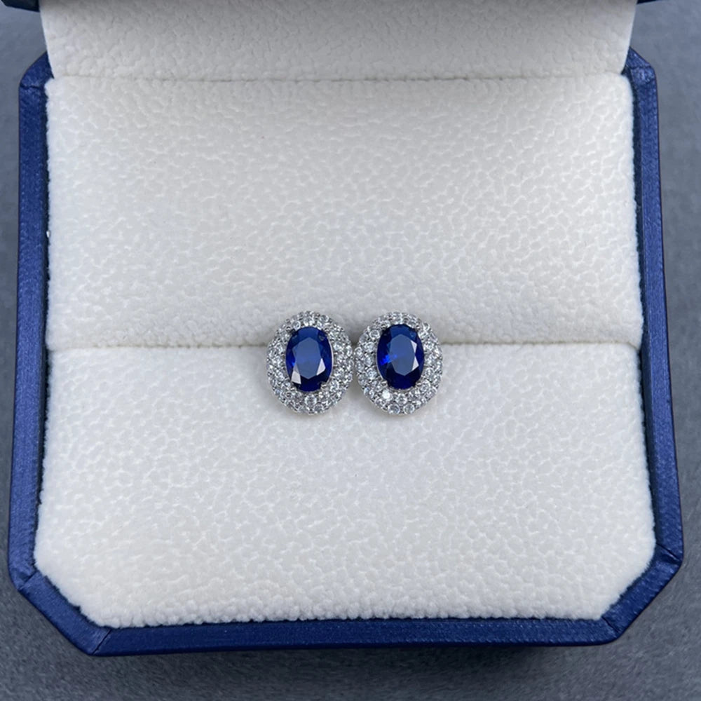 Wong Rain Solid 925 Sterling Silver Oval Cut 5*7MM Lab Sapphire Citrine Aquamarine Gem Ear Studs Earrings Fine Jewelry Wholesale