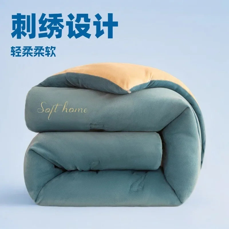 Thicken Lamb Double-faced Velvet Quilt Wool Super Warm Winter Comforter Students Dormitory Luxury Blanket Soft Quilt Duvets