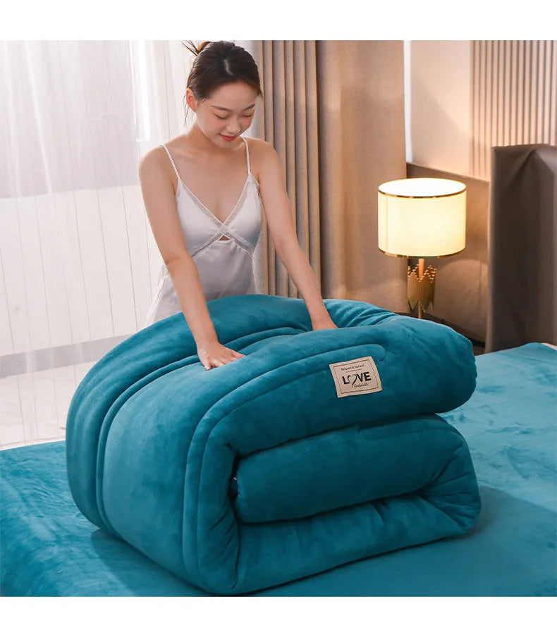Thicken Lamb Double-faced Velvet Quilt Wool Super Warm Winter Comforter Students Dormitory Luxury Blanket Soft Quilt Duvets