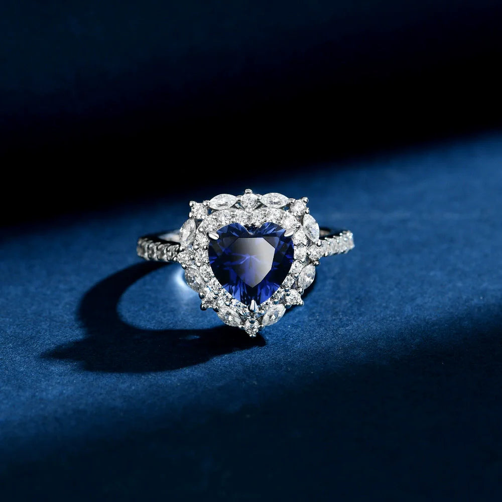WUIHA Vintage 100% 925 Sterling Silver Heart Cut Lab Sapphire High Carbon Diamonds Gemstone Wedding Engagement Ring Fine Jewelry