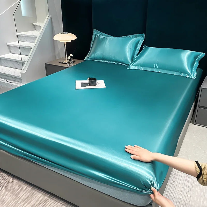 Summer Satin Waterproof Couple bed Fitted Sheet Double bed sheets Mattress Cover Bed linen protector single Queen NO Pillowcase