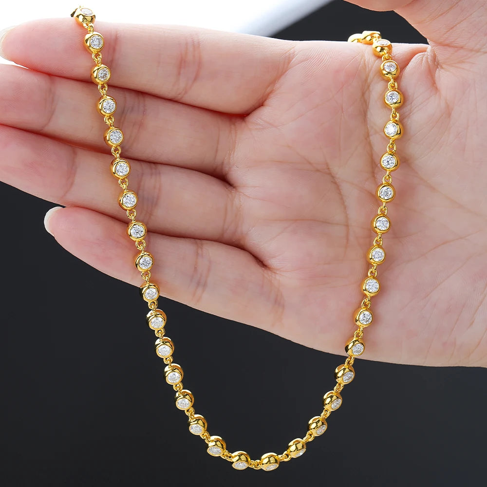 BXINY 3mm Bubble Moissanite Tennis Necklace S925 Silver for Women Bezel Set Diamond Neck Chain Party Jewelry Gifts GRA Certified