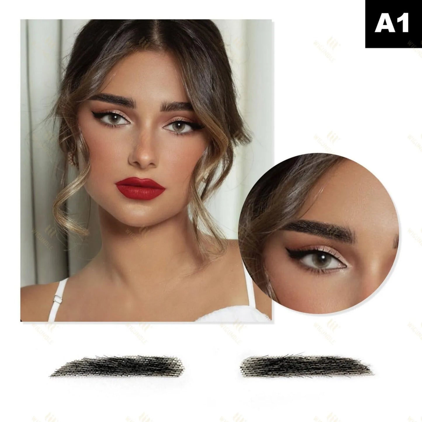 WIGUNDLE Fake Eyebow Women Or Man Hair Brazilian Hair invisible Handmade 100% Human Hair Fake Eyebrows Hand Tied False Eyebrows
