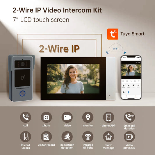 AN 2-Wire 7" Touch Screen Video Intercom Videocitofono WiFi Camera Doorbell Night Vision 1080P RFID Unlock Tuya Smart Home D41