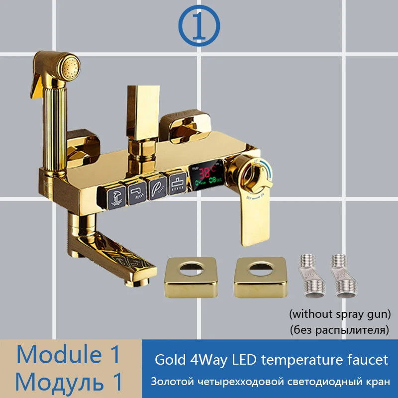 DIY Shower Set Bathroom Shower System Wall Mounted Bathtub Shower Faucet Gray Black Golden White Digital LED Temperature Shower