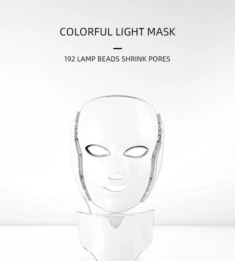 7 Color LED Photon Face Mask Skin Rejuvenation Anti-Aging Neck Beauty Instrument for Acne, Wrinkles & Skin Tightening