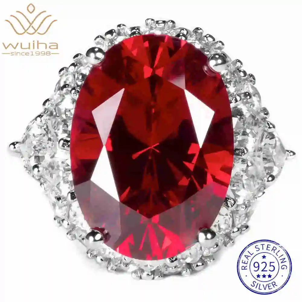 WUIHA Vintage 925 Sterling Silver Lab Sapphire Ruby High Carbon Diamonds Gemstone Wedding Engagement Cocktail Ring Fine Jewelry