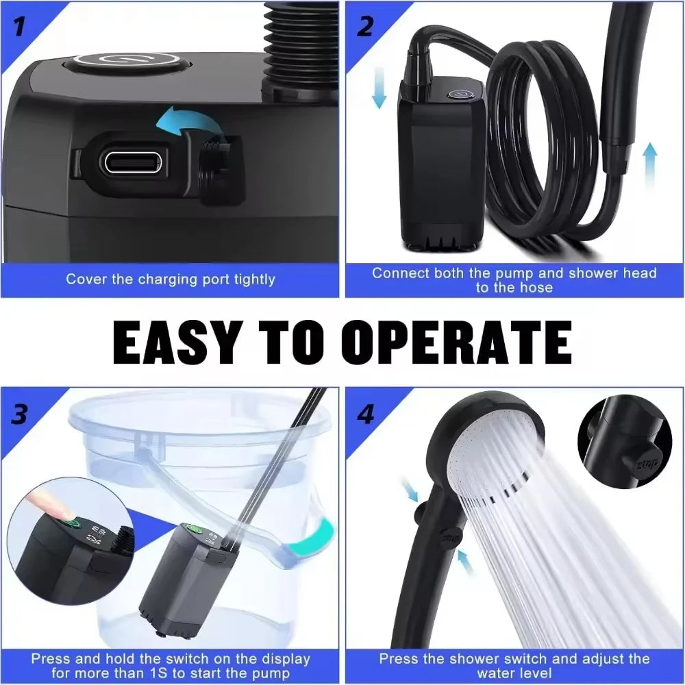 Portable Outdoor Rechargeable Electric Shower Pump USB Powered Waterproof for Outdoor Camping Beach Hiking Pet Bath Car Wash