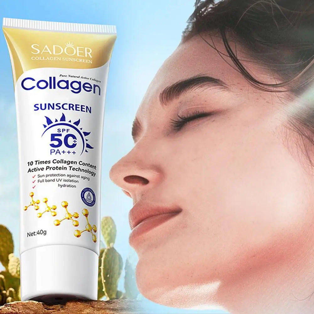 1/3PCS SADOER 40G Collagen Sunscreen Refreshing Sun Cream Spf 50 Oil Control Anti UV Anti Oxidant Facial Moisturize Sun Cream