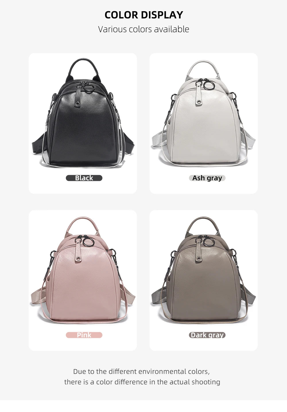 Zency Women's Soft Genuine Leather Travel Backpack Large Capacity Convertible Rucksack Knapsack Multi-compartment Shoulder Bag