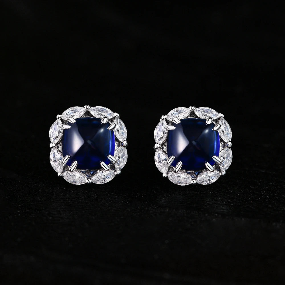 Wong Rain Vintage 100% 925 Sterling Silver Sugar-loaf Cut Sapphire High Carbon Diamond Gems Vintage Earrings Ear Studs Jewelry
