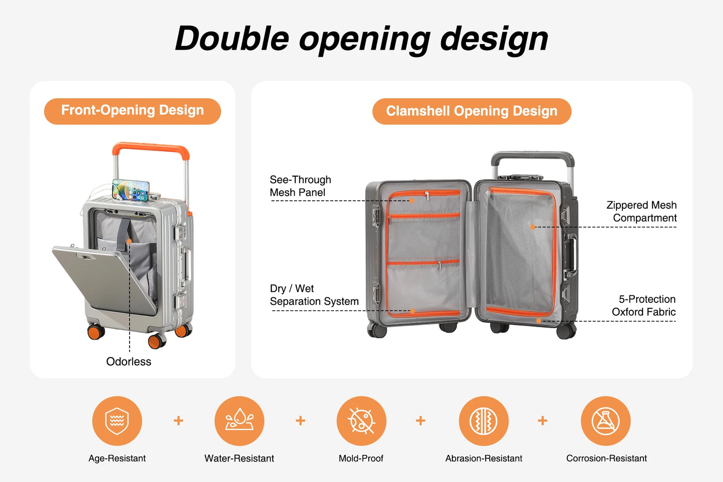 AIWEINY Luggage , PC Hard Shell Aluminum Framed Suitcase for Violent Loading and Unloading with TSA Lock, Airline Approved, 20“