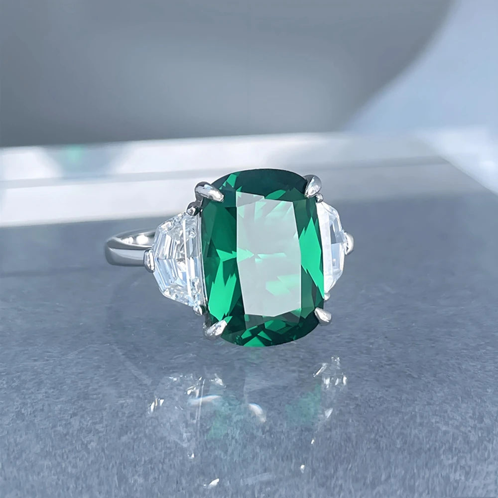 Wong Rain Vintage 925 Sterling Silver 10*14 MM Emerald High Carbon Diamonds Gems Ring for Women Fine Jewelry Anniversary Gifts
