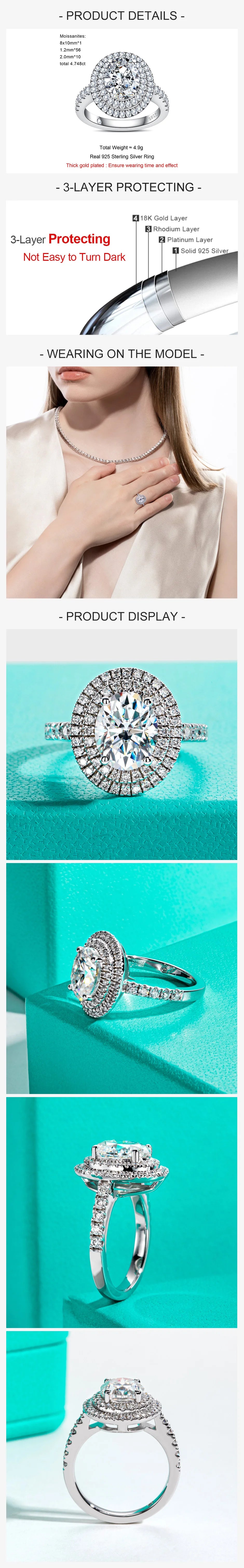 AnuJewel 3ct Oval Cut Moissanite Double Halo Engagement Rings 18K Gold Plated Luxury Wedding Band Rings Jewelry Wholesale