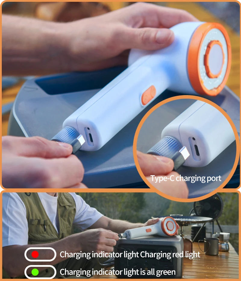New Portable Outdoor Electric Shower with 2500mAh USB Charging Waterproof Mobile Showerhead for Camping Car Washing and Lighting