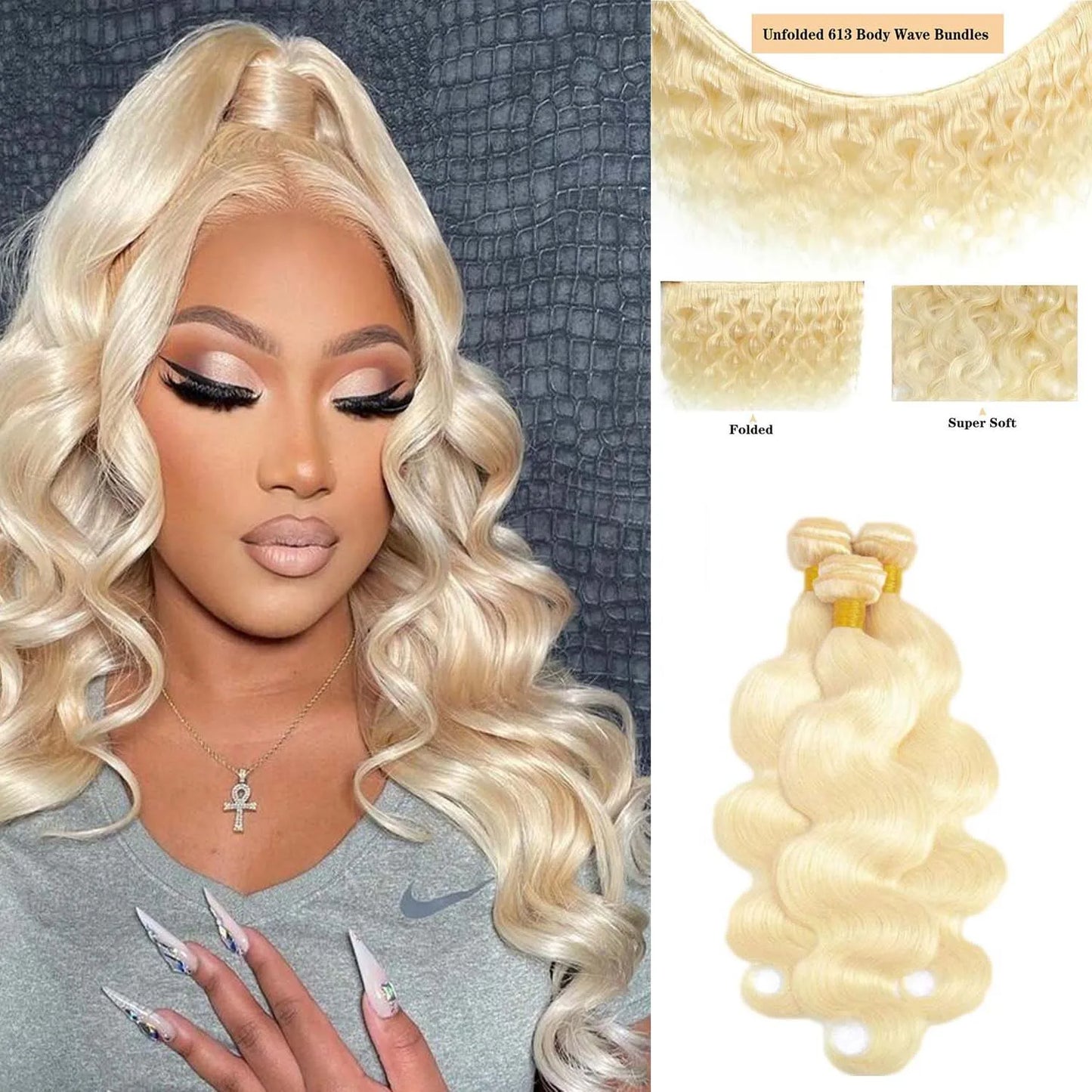 Smilegirl 12A Raw Virgin Human Hair 613 Blonde Bundles Body Wave Premium Double Weft Hair Extensions 10-30 Inch 1 3 4 Bundles for Women