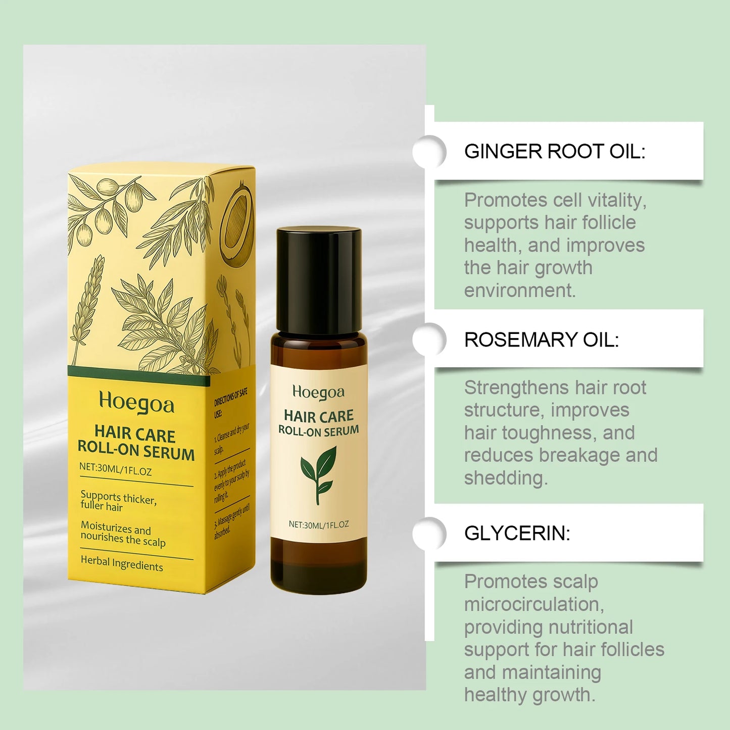 Ginger Hair G-rowth Roll-On Serum Essential Oil Repair Damaged Prevent Hair Loss Soften Hair Strengthen Hair Roots Hair ScalpOil