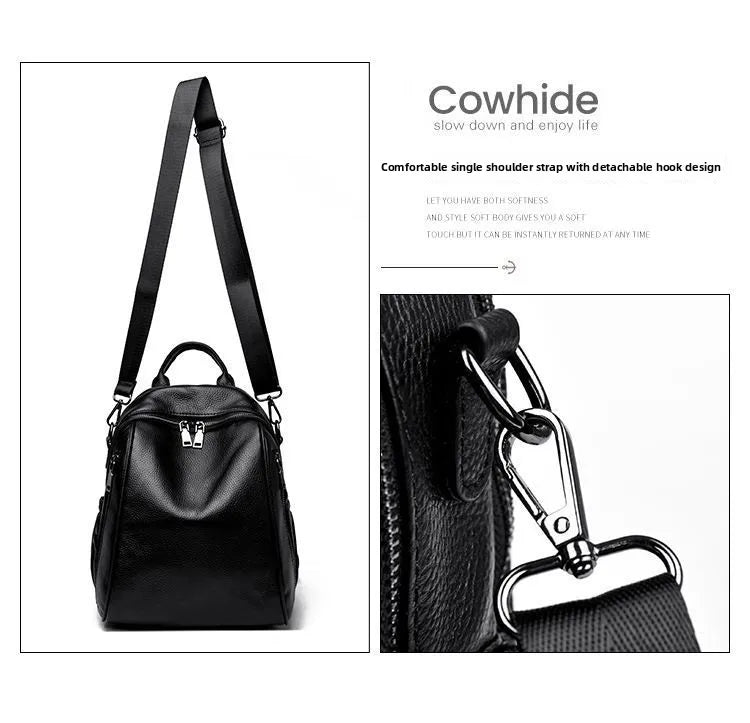 2026 New Fashionable Pure Color Leather Backpack Women's Cross-Border Travel Bag Durable Soft Cowhide Shoulder Bag for All Ages