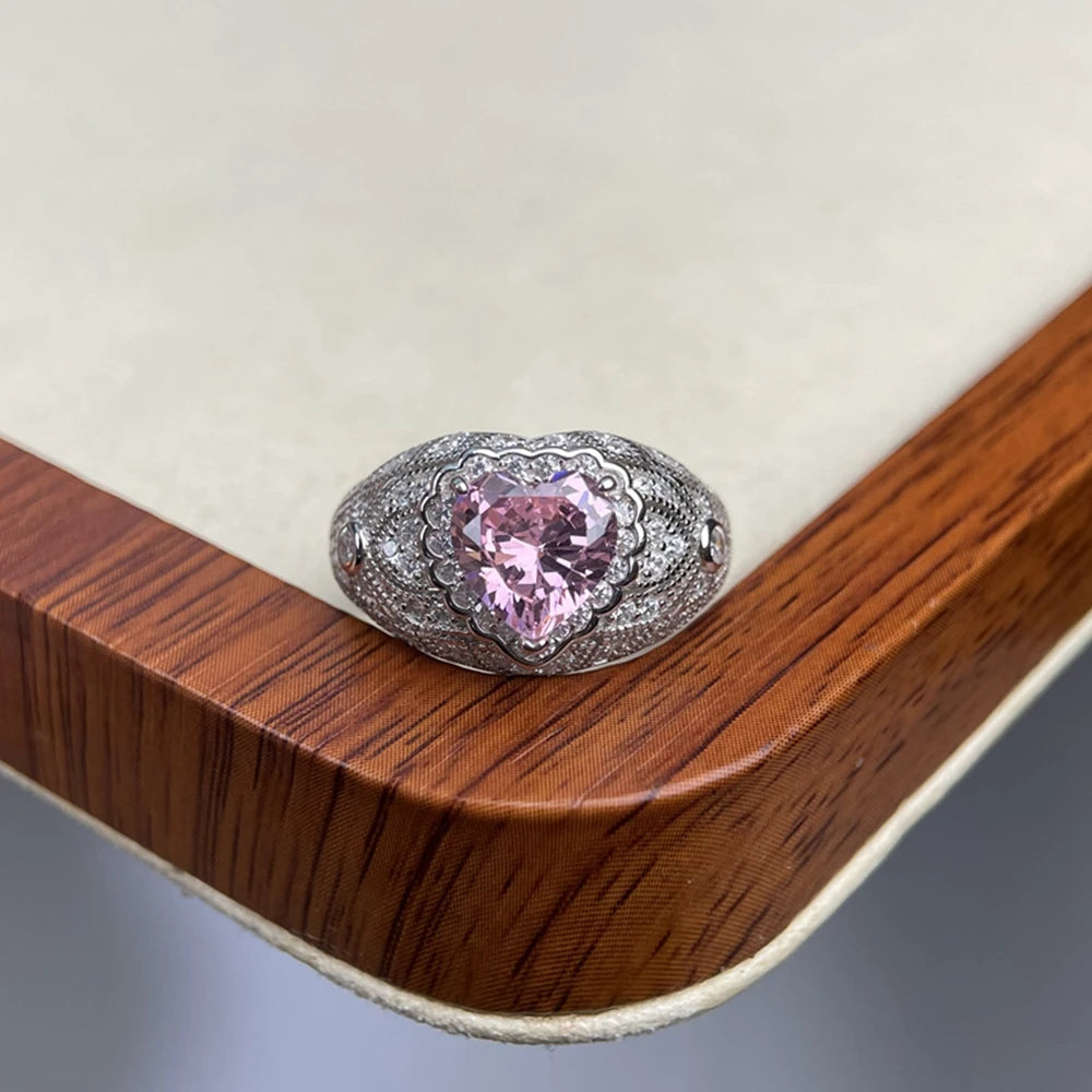 Wong Rain 925 Sterling Silver Heart Cut 8 MM Citrine Sapphire High Carbon Diamond Ring for Women Fine Jewelry Anniversary Gifts