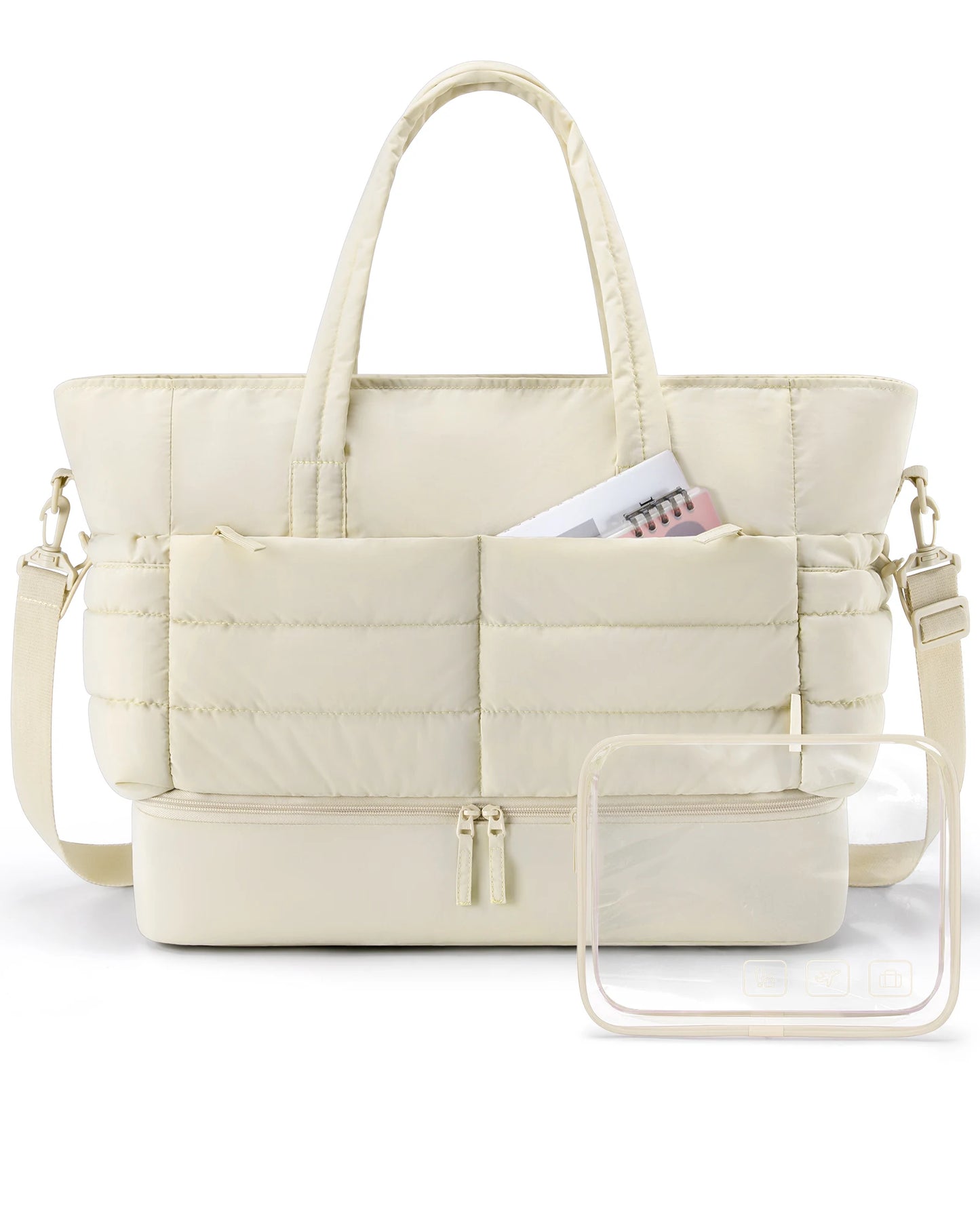 BAGAMRT Travel Bags Puffy Tote Bag Large Capacity Quilted Shoulder Handbag traveling Luggage Bags with Shoe Separation