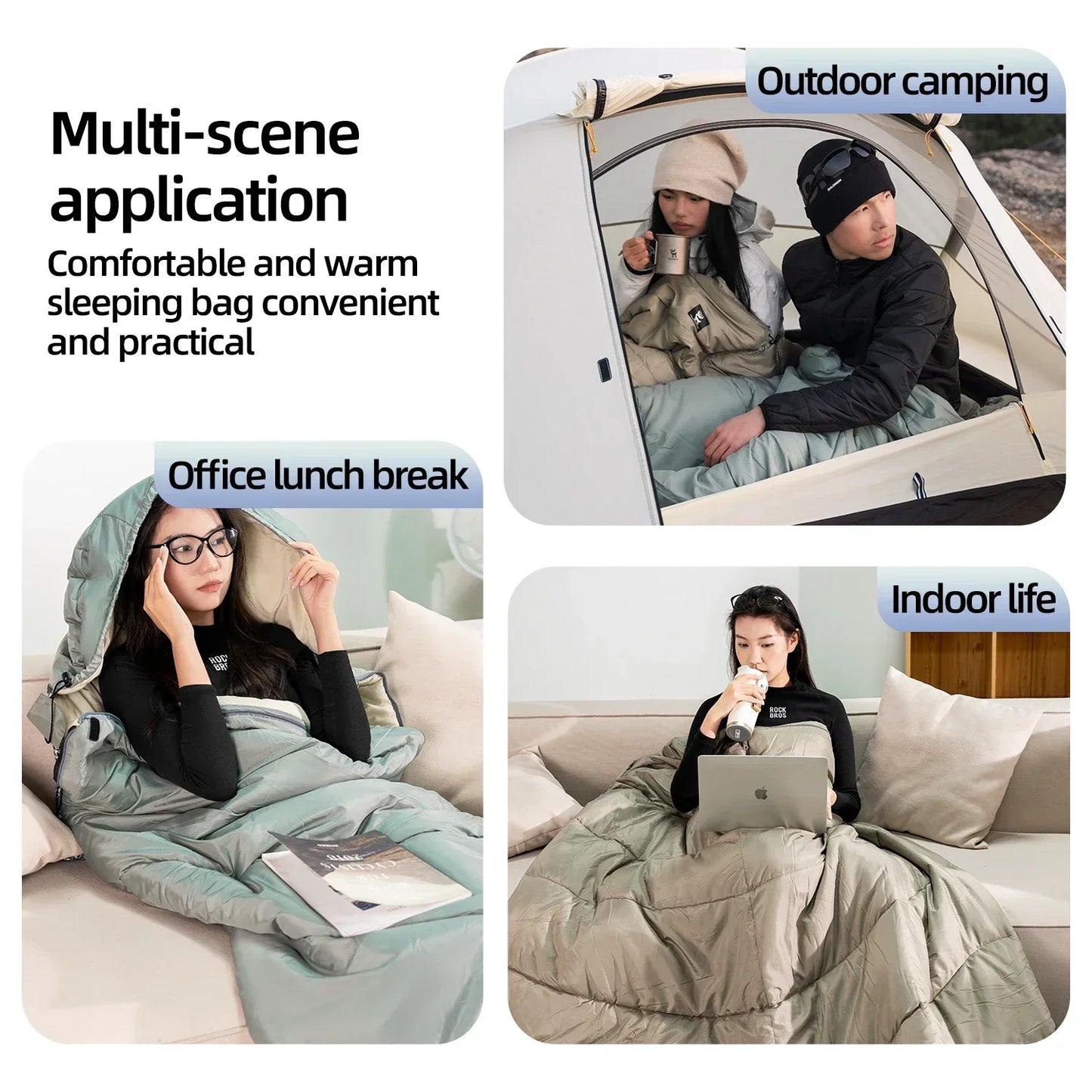 Qunature Sleeping Bag Outdoor Camping Warm Portable Household Cold-Resistant Single Person Splicing Quilt Camping Equipment