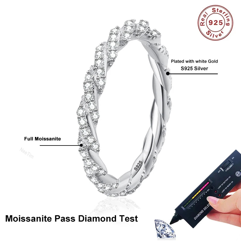 NeeTim Full D Color Moissanite Wedding Band Ring 925 Sterling Silver Sparkling Eternity Band Engagement Bride Rings For Women