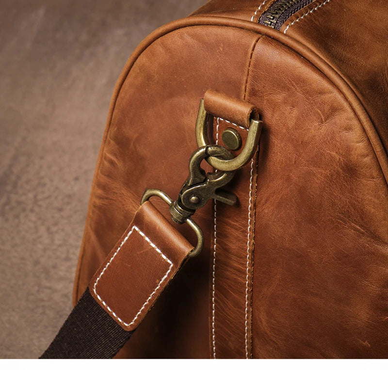 GURO Retro Higher Quality Cowhide Travel Bags  Men's Genuine Leather Handbag Women Luxury Weekend Fitness Bag Short Trip Luggage