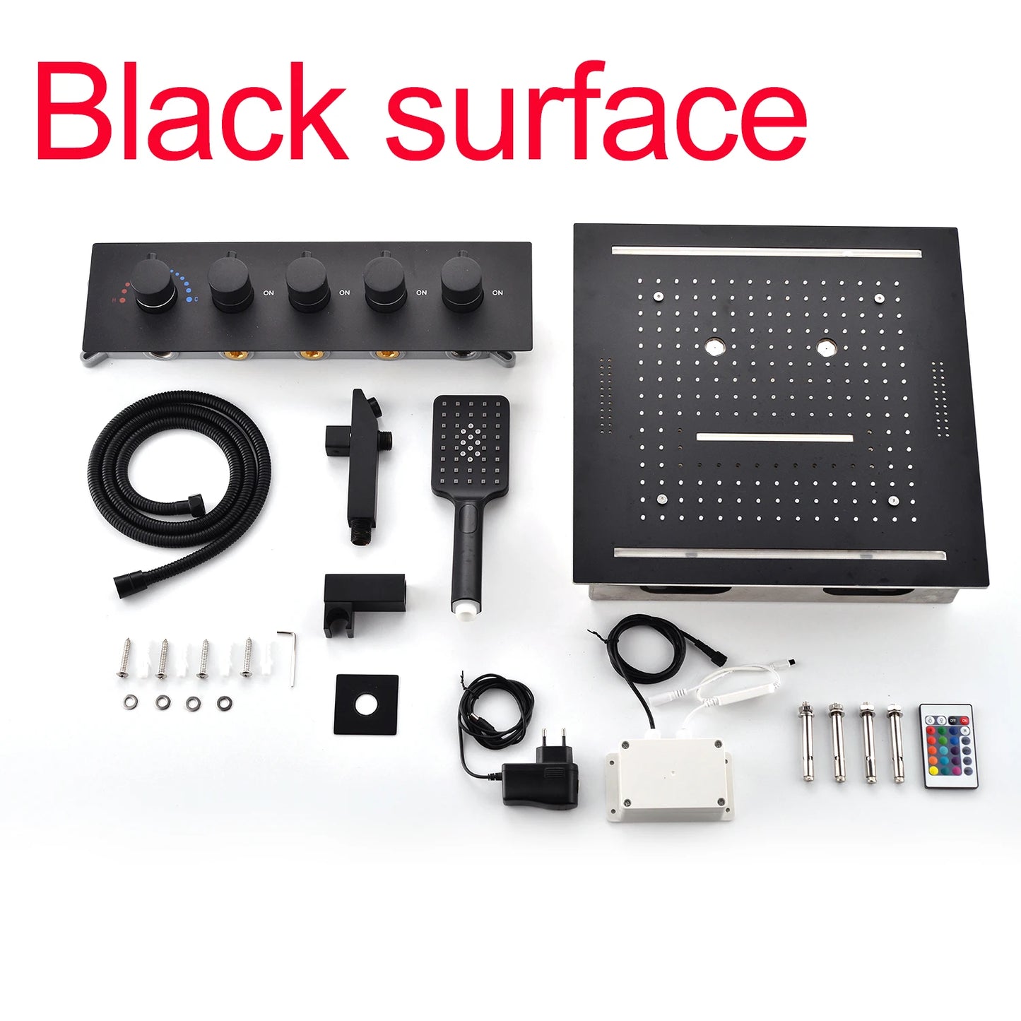 Stainles Steel 304 16inch 40cm Square Bluetooth Music LED Shower Head Panel Set Spray Rainfall Steam Thermostatic Mixer Faucet