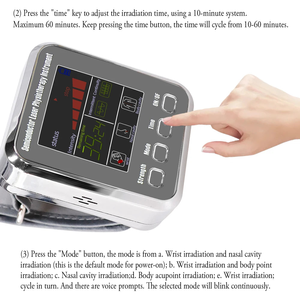 12-Hole Hypertension Laser Therapy Watch Semiconductor Blood Irradiation Treatment Instrument 650nm Acupuncture Points Watch