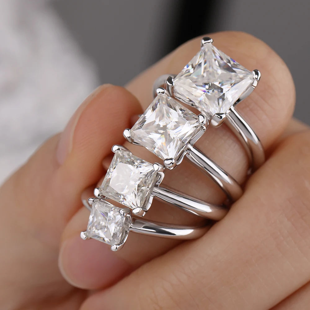 1/2/3/4 Carat Princess Cut Moissanite Engagement Ring with GRA Solitaire Diamond Wedding Promise Bands for Women Fine Jewelry