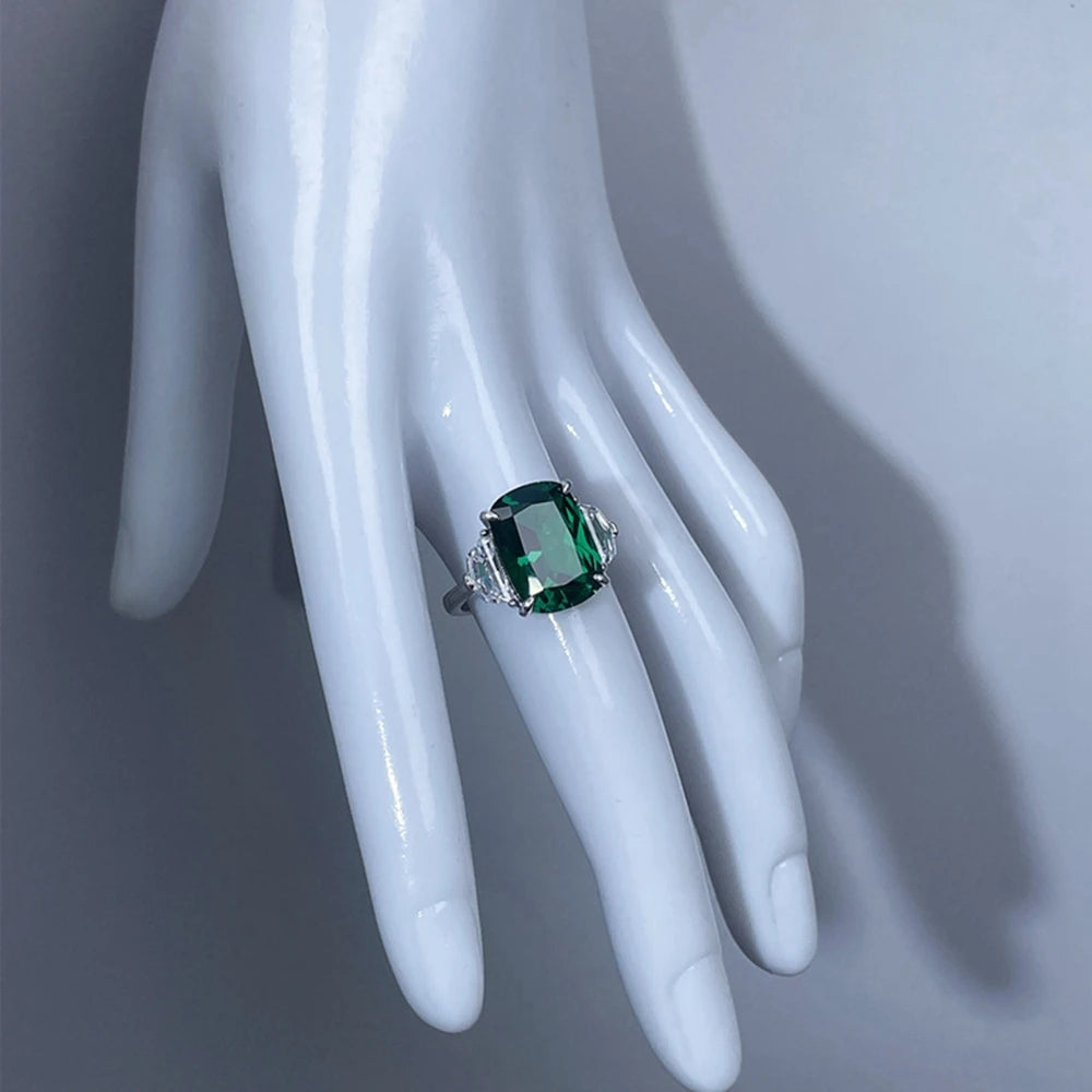 Wong Rain Vintage 925 Sterling Silver 10*14 MM Emerald High Carbon Diamonds Gems Ring for Women Fine Jewelry Anniversary Gifts