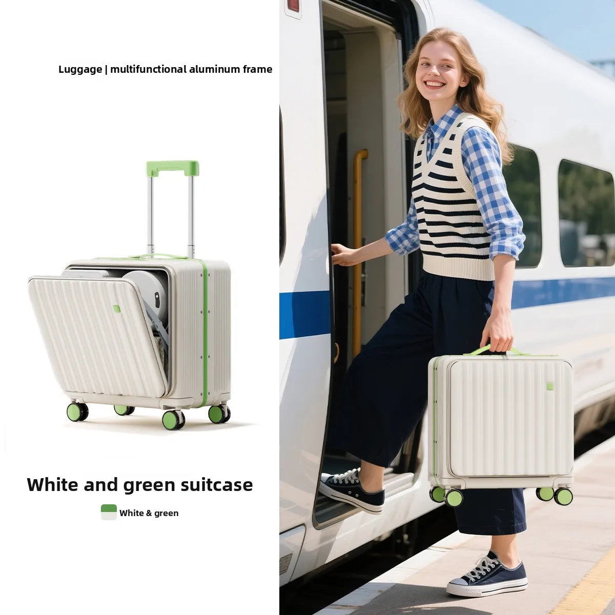 KLQDZMS 18" Luggage Travel Bag High Quality 20 Inch Boarding Box Men's Small Trolley Case Women's Front Opening Laptop Suitcase