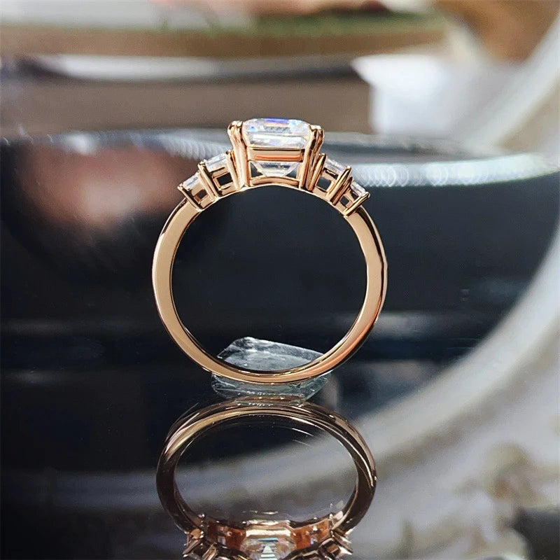 BXINY 4CT Asscher Cut All Moissanite Ring 100% S925 Silver Baguette Diamond Wedding Band for Women Gift Jewelry With Certificate