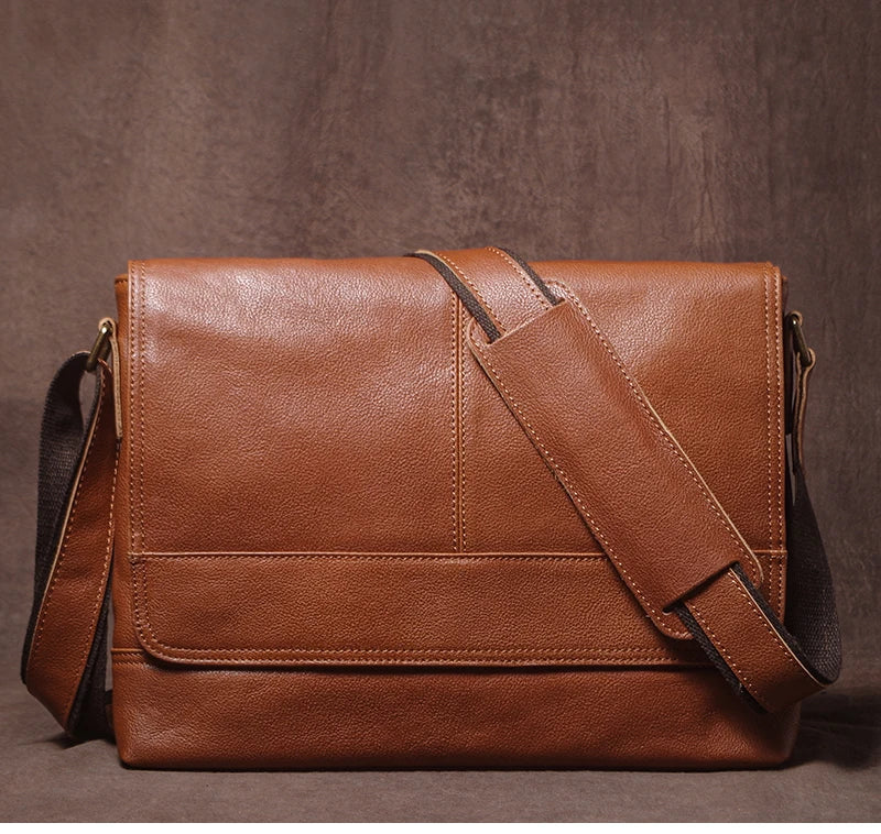 Luxury Design Genuine Leather Shoulder Bag Men's Business Briefcase Natural Cowhide Retro Crossbody Daily Commuter Messenger Bag