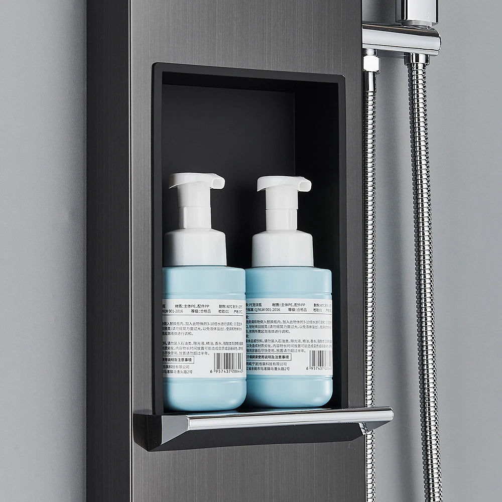 Brushed Nickel Shower Panel Column Rain&Waterfall Shower Head  Massage Jets Hot and Cold Mixer Tap Bathroom Shower Faucet