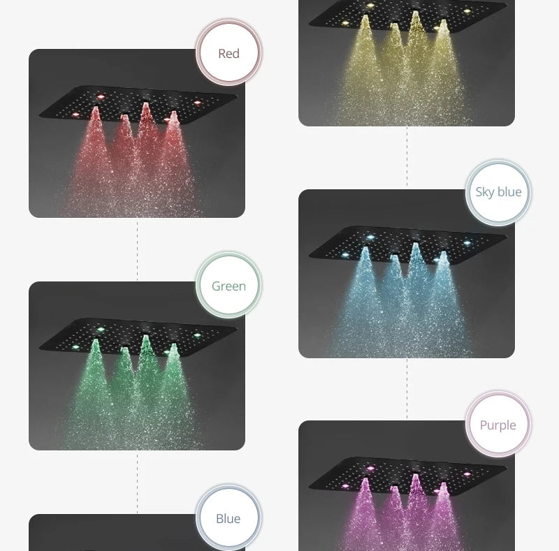 Bathroom 20inch 50x50cm Shower Head Panel Faucet Rain Mist Laterfal Jets Thermostatic Valve Mixer System SPA Massage Set