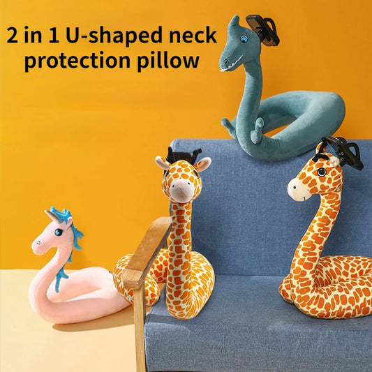 2 In 1 U-shaped Pillow 360 ° Mobile Phone Stand Animal Memory Foam Neck Pillow Travel Home Accessories Comfortable Pillows
