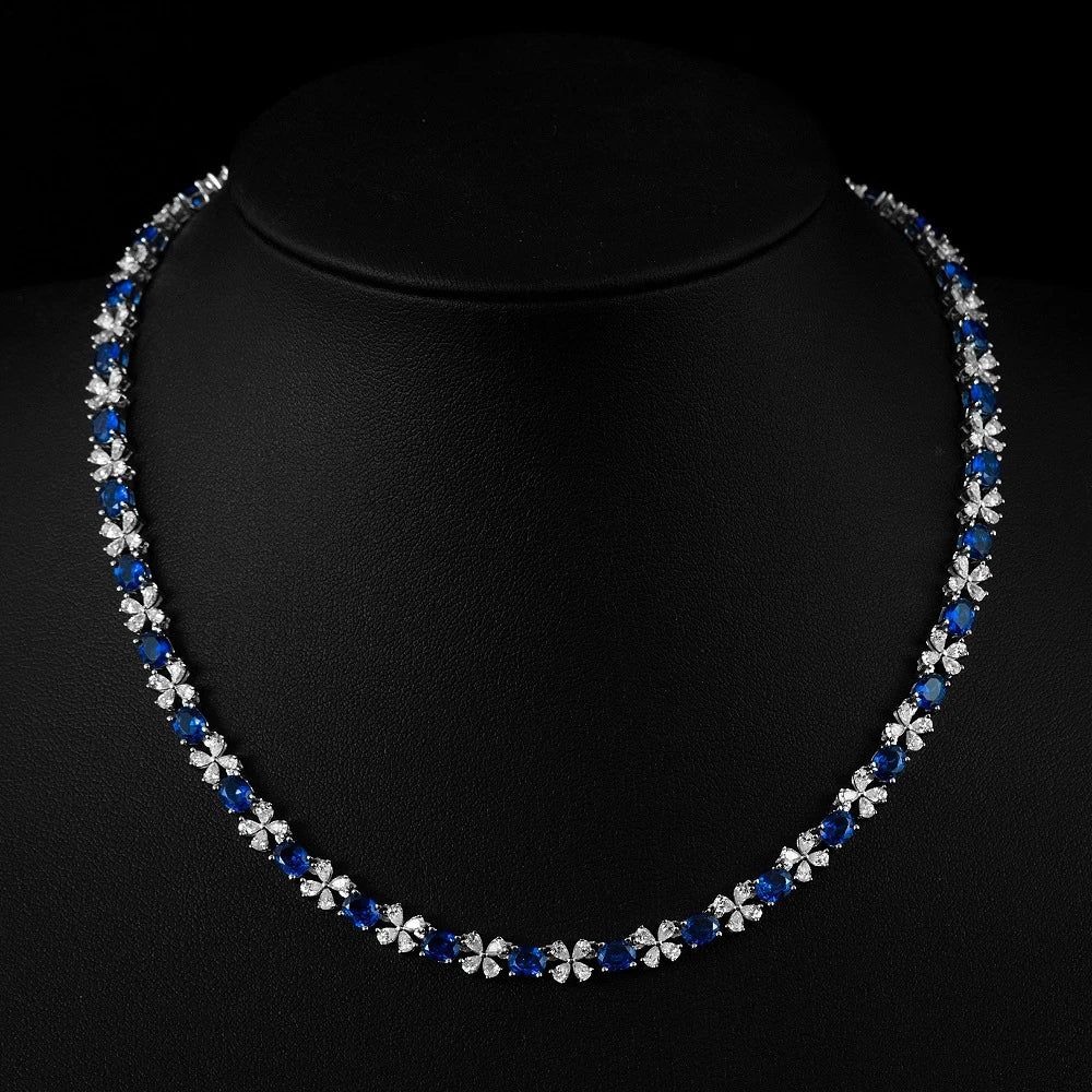 Wong Rain 925 Sterling Silver 4*5MM Sapphire Ruby High Carbon Diamond Gemstone Sparkling Necklace Fine Jewelry Anniversary Gifts